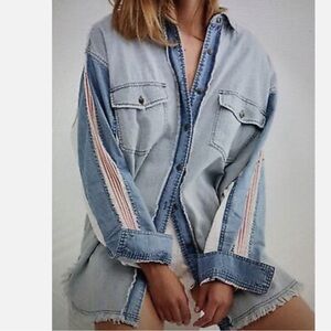 We the Free Womens Blue Red White Striped Studded Star Button Up Shirt Size L